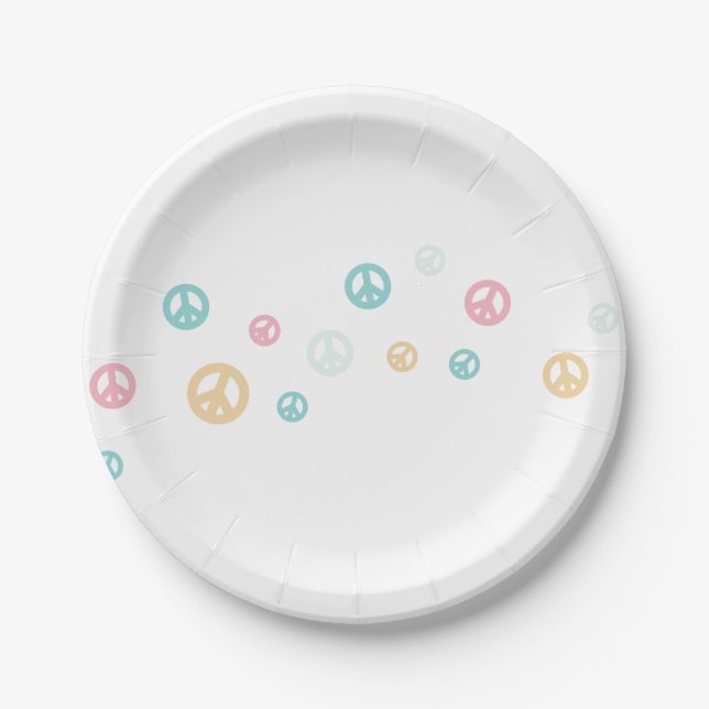 Pink Retro peace sign birthday Paper Plate (Front)
