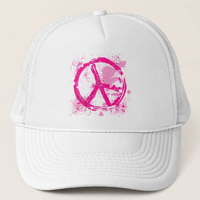 PINK RETRO PEACE SIGN TRUCKER HAT (Front)
