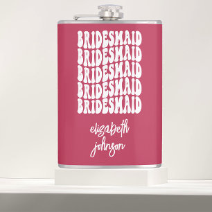Pink Retro Personalised Bachelorette Bridesmaid Hip Flask