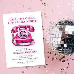 Pink Retro Phone Call the Girls Bachelorette Party Invitation