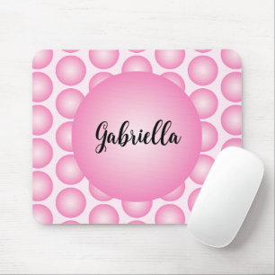 Pink Retro Polka Dot Monogram Script Name Mouse Pad