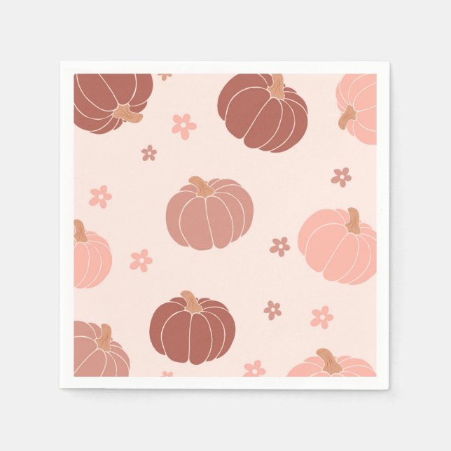Pink Retro Pumpkin 1st Birthday Paper Napkin (Front)