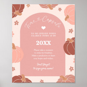 Pink Retro Pumpkin 1st Birthday Time Capsule Poster