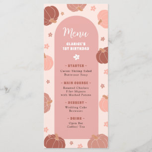 Pink Retro Pumpkin Boho First Birthday Menu