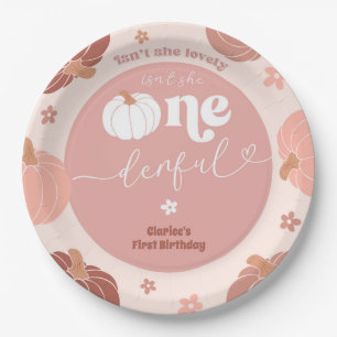 Pink Retro Pumpkin First Birthday Paper Plate