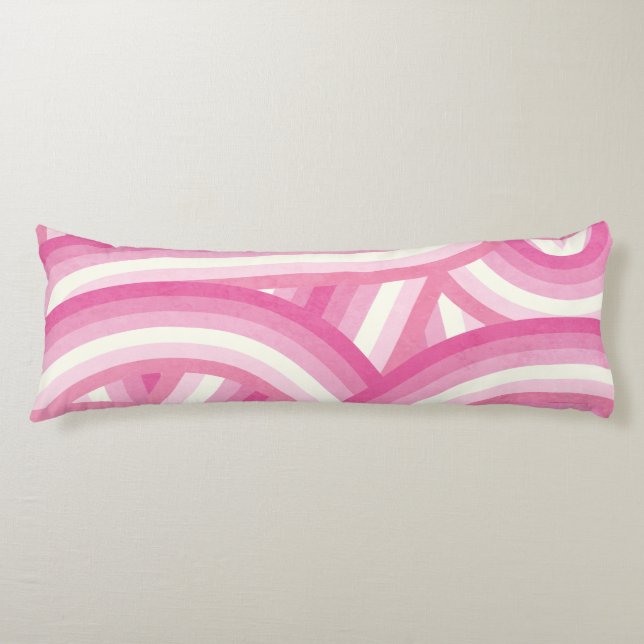 Pink Retro Rainbow Stripes Pattern Body Cushion (Front)