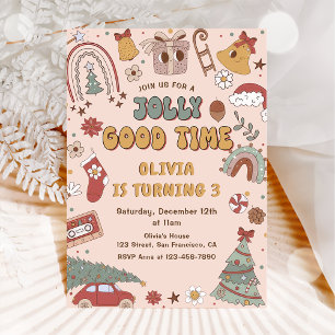 Pink Retro Rainbow Truck Christmas Birthday Party Invitation
