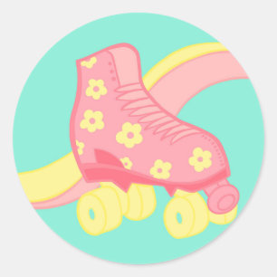 Pink retro roller skate stickers