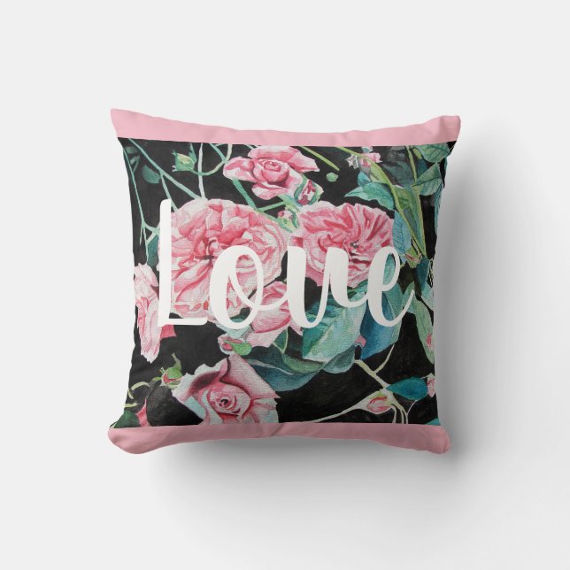 Pink Retro Rose Roses Love Decor Cushion (Front)