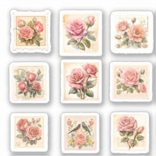 Pink Retro Roses Valentines Day Cute Stamp