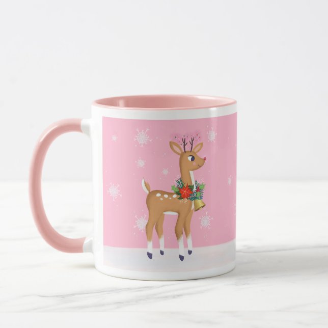 Pink Retro Rudolph Mug (Left)