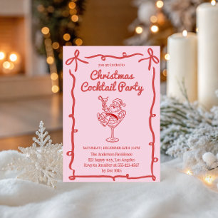 Pink Retro Santa Christmas Cocktail Party    Invitation