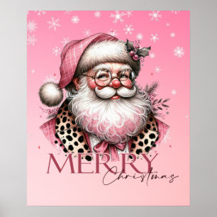 Pink Retro Santa Claus Vintage Merry Christmas Poster