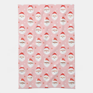 Pink Retro Santa Clause Tea Towel