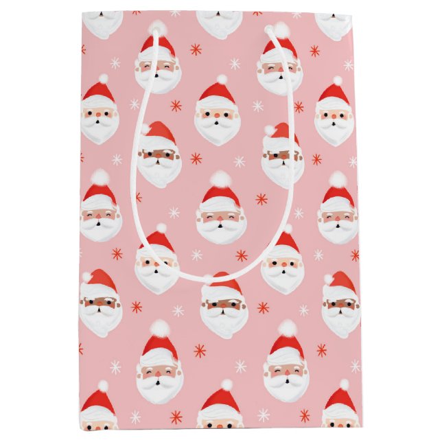 Pink Retro Santa Clause Wrapping Paper Medium Gift Bag (Front)