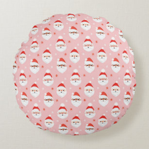Pink Retro Santa Clause Wrapping Paper Round Cushion