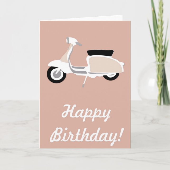 Pink Retro Scooter Birthday Card (Front)