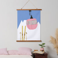 Pink Retro Ski Lift Mountain