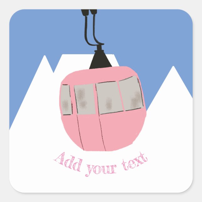 Pink Retro Ski Lift Skiing Snow Mountain  Square Sticker (Front)