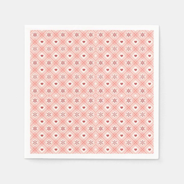Pink Retro Snowflake and Heart Seamless Pattern  Napkin (Front)