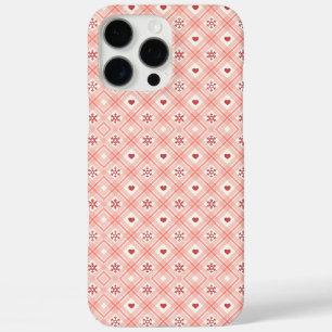 Pink Retro Snowflakes And Hearts Pattern iPhone 16 Pro Max Case