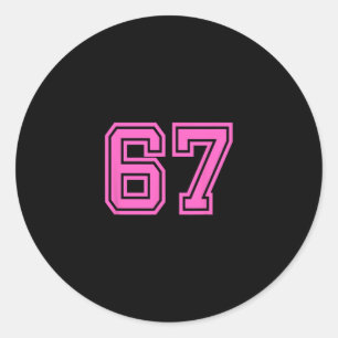 Pink Retro Sports Team Number #67 Classic Round Sticker