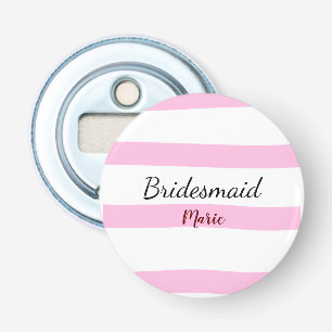 Pink retro stripesadd your name custom bridesmaid bottle opener