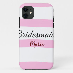 Pink retro stripesadd your name custom bridesmaid  iPhone 11 case