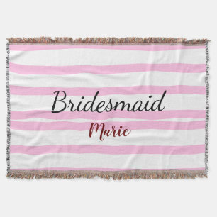 Pink retro stripesadd your name custom bridesmaid throw blanket