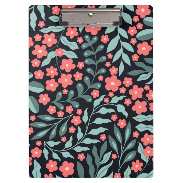 Pink retro style blooming flowers in Nordic style Clipboard (Front)