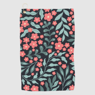 Pink retro style blooming flowers in Nordic style Golf Towel