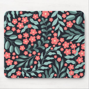 Pink retro style blooming flowers in Nordic style Mouse Pad