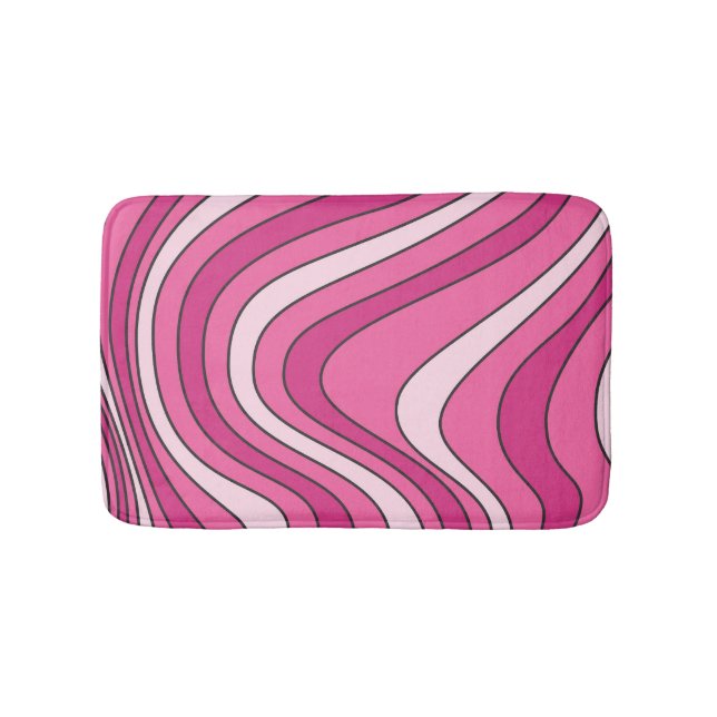Pink retro style waves bath mat (Front)