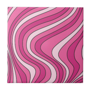 Pink retro style waves ceramic tile