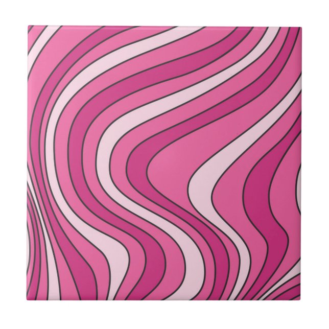 Pink retro style waves ceramic tile (Front)