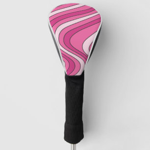 Pink retro style waves golf head cover