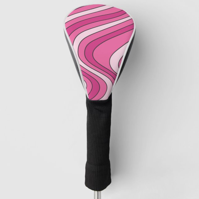 Pink retro style waves golf head cover (Front)