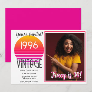 Pink Retro Sun 1996 30th Birthday  Holiday Card