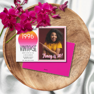 Pink Retro Sun 1996 Photo 30th Birthday  Holiday  Card