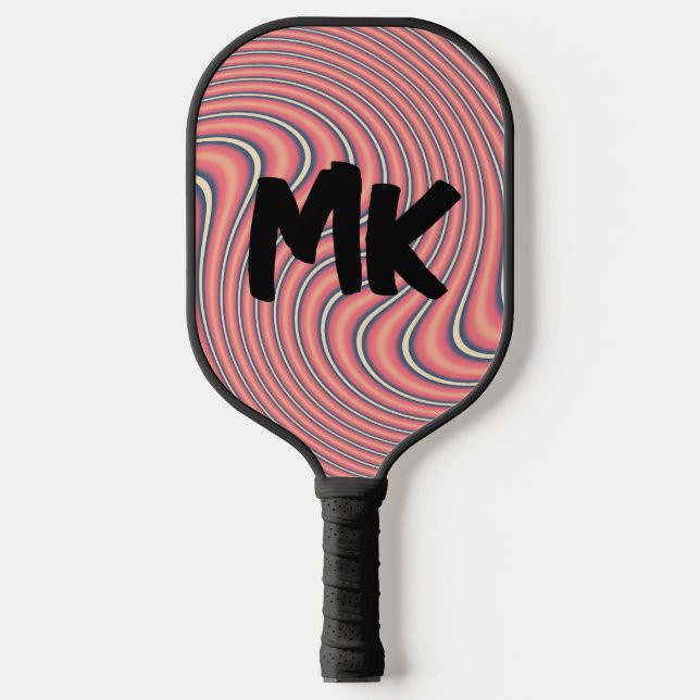 PINK RETRO SWIRL MONOGRAM CUSTOM  PICKLEBALL PADDLE (Front)