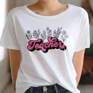 Pink Retro Teacher Wildflower T-Shirt