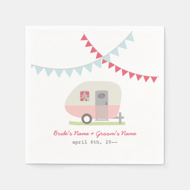 Pink Retro Trailer Wedding Napkins (Front)