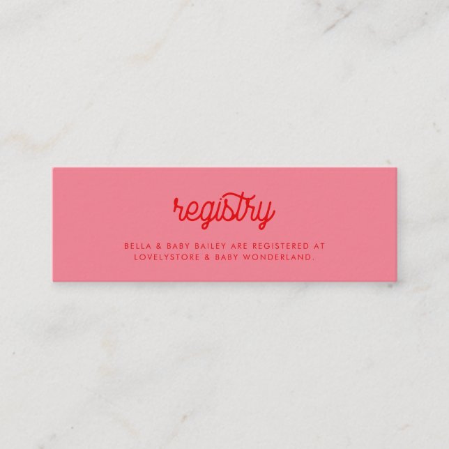Pink Retro vintage Baby shower registry card (Front)