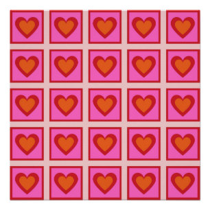 Pink Retro Vintage Chequered Heart Y2K Pattern Poster