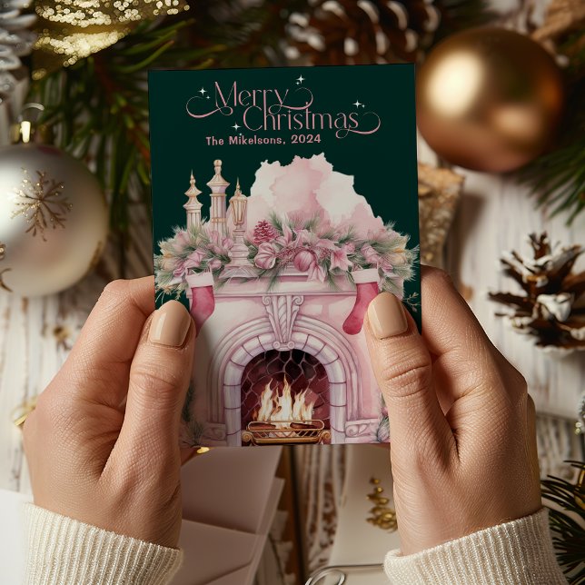 Pink Retro Vintage Christmas Holiday Card (Creator Uploaded)