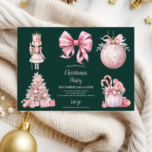 Pink Retro Vintage Christmas Invitation
