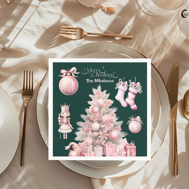 Pink Retro Vintage Christmas Napkin (Creator Uploaded)