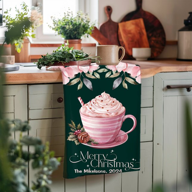 Pink Retro Vintage Christmas Tea Towel (Creator Uploaded)