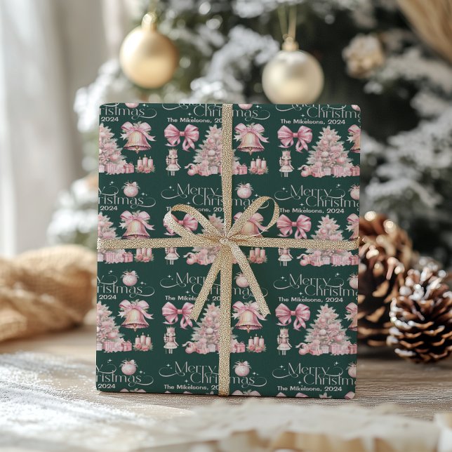 Pink Retro Vintage Christmas Wrapping Paper (Creator Uploaded)