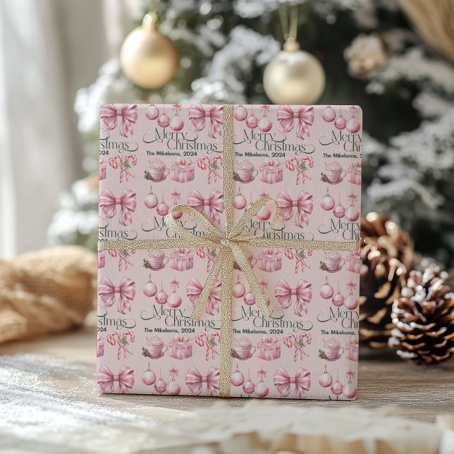 Pink Retro Vintage Christmas Wrapping Paper (Creator Uploaded)